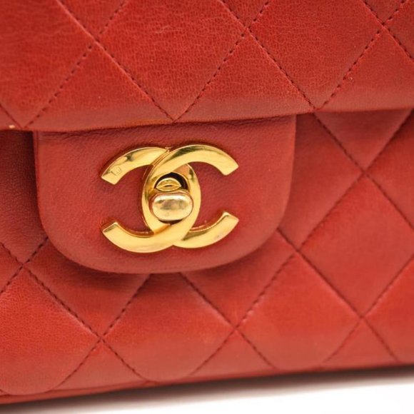 USED CHANEL Lambskin Quilted Small Double Flap Red - Picture 2 of 15